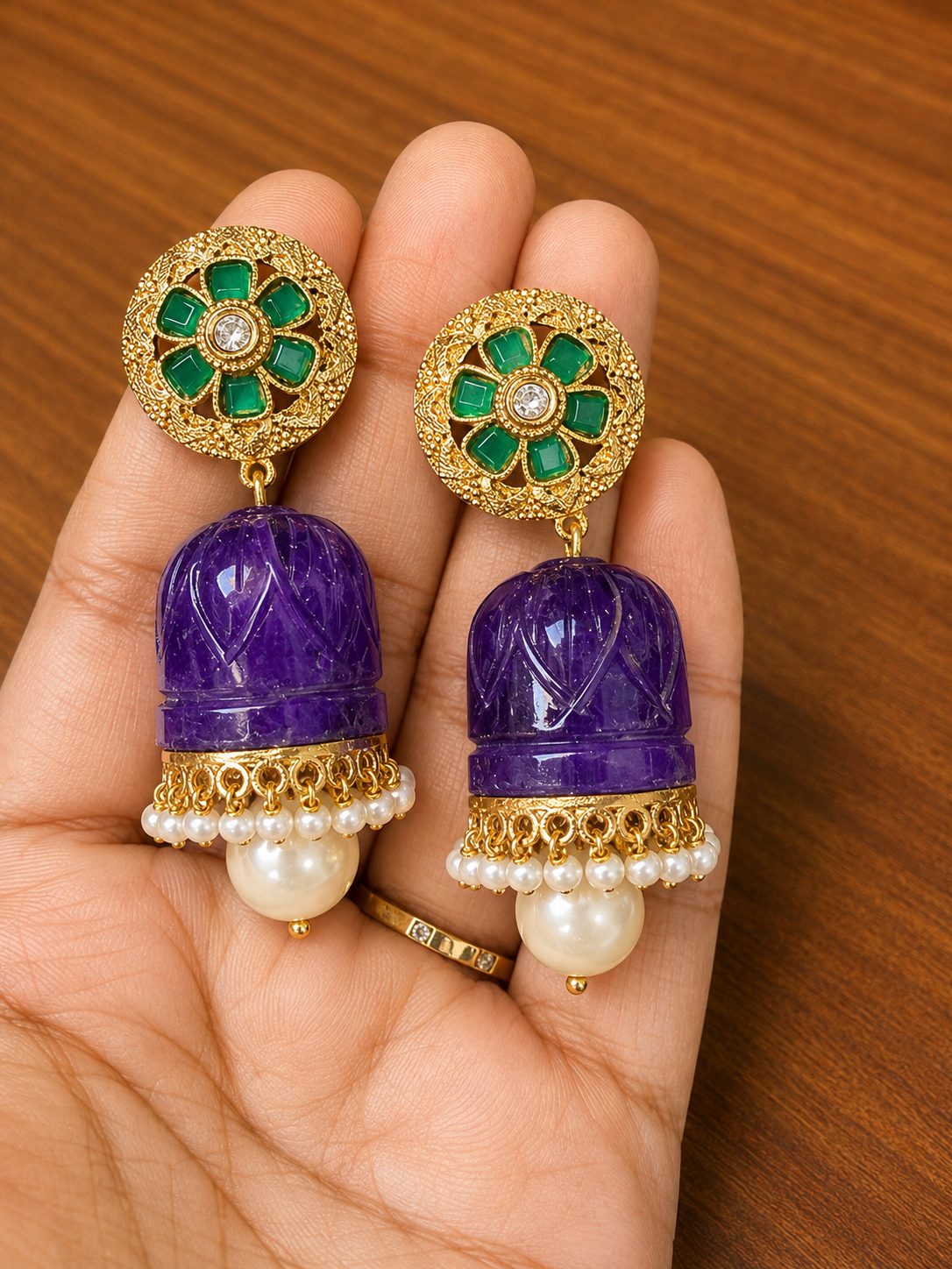 Marathaka jhumka amethyst green